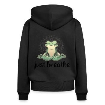 Yoga méditation méditation grenouille - Sweat à capuche zippé Premium bio Femme - noir - Dos - Julia (174cm)