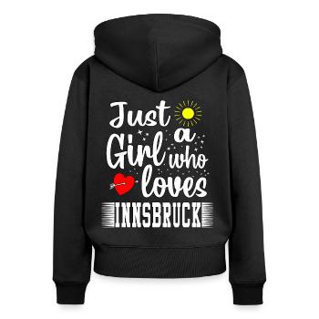 Juste une fille qui loves Innsbruck - Sweat à capuche zippé Premium bio Femme - noir - Dos - Julia (174cm)