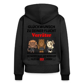 Glückwunsch zur Flucht Verräter - Jobwechsel - Frauen Premium Bio Zip Hoodie - Schwarz - Hinten - Julia (174cm)