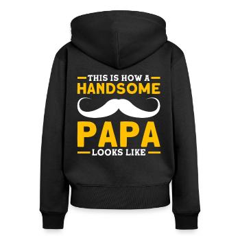 Beau Père Papa Papa - Sweat à capuche zippé Premium bio Femme - noir - Dos - Julia (174cm)
