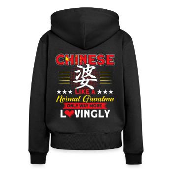 Chine Chinese Roots Cadeau - Sweat à capuche zippé Premium bio Femme - noir - Dos - Julia (174cm)