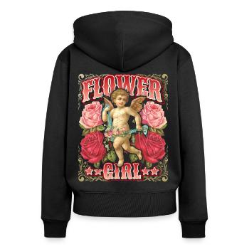 Angel putto with vintage roses, nostalgia scrapbook - Women's Premium Organic Zip Hoodie - black - Back - Julia (174cm)