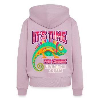 Caméléon, dicton drôle, inspiration motivante - Sweat à capuche zippé Premium bio Femme - rose poudré - Dos - Julia (174cm)