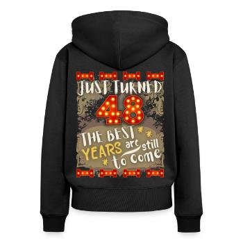 48. Geburtstag 48 Jahre alt Vintage-Design, Spruch - Frauen Premium Bio Zip Hoodie - Schwarz - Hinten - Julia (174cm)