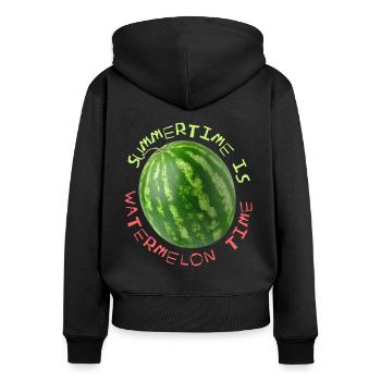 Melone, Wassermelone, lustiger Spruch Summertime - Frauen Premium Bio Zip Hoodie - Schwarz - Hinten - Julia (174cm)