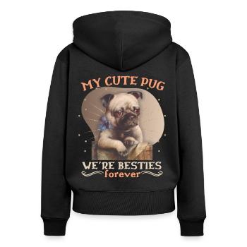 Chien carlin, Chien carlin, Illustration de chien, Dicton - Sweat à capuche zippé Premium bio Femme - noir - Dos - Julia (174cm)