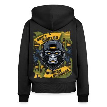 Affe, Monkey-Affe, lustiger Spruch Monkey-Business - Frauen Premium Bio Zip Hoodie - Schwarz - Hinten - Julia (174cm)