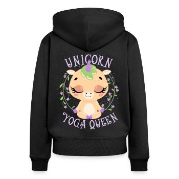 Licorne de yoga, reine du yoga licorne, dicton drôle - Sweat à capuche zippé Premium bio Femme - noir - Dos - Julia (174cm)