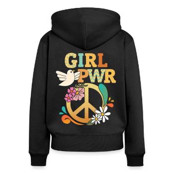 Girl-Power, Frieden-Symbol Friedenszeichen Grl-Pwr - Frauen Premium Bio Zip Hoodie - Schwarz - Hinten - Julia (174cm)