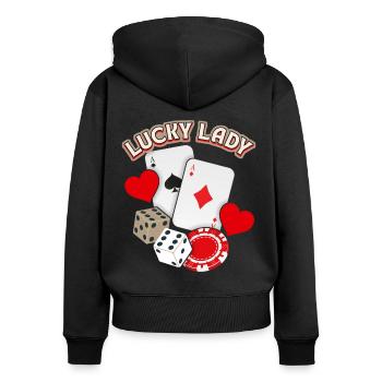 Lucky Lady, chance dans le jeu, bonheur amoureux - Sweat à capuche zippé Premium bio Femme - noir - Dos - Julia (174cm)