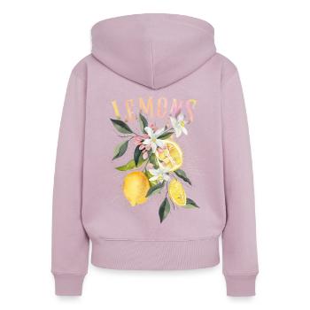 Zitrone, botanische Illustration, Zitronenblüten - Frauen Premium Bio Zip Hoodie - Altrosa - Hinten - Julia (174cm)