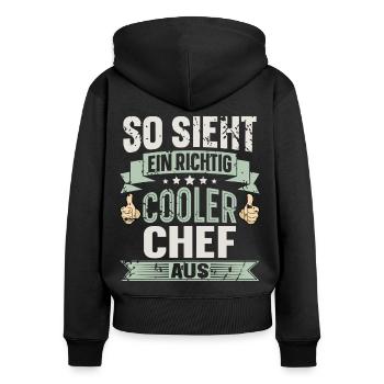 Chef - Frauen Premium Bio Zip Hoodie - Schwarz - Hinten - Julia (174cm)