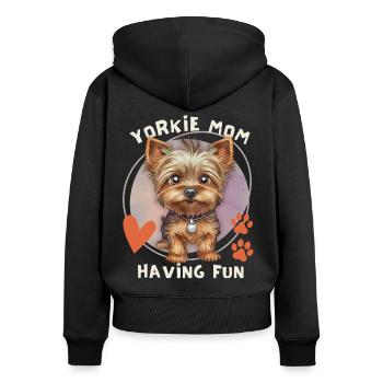 Yorkshire Terrier, Yorkie, Yorkie-Mom Dicton - Sweat à capuche zippé Premium bio Femme - noir - Dos - Julia (174cm)