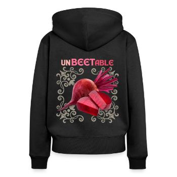 Beetroot, funny saying, Unbeetable - Women's Premium Organic Zip Hoodie - black - Back - Julia (174cm)