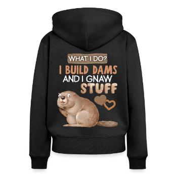 Lustiger-Biber, Biber-Spruch, Wortspiel, Pun - Frauen Premium Bio Zip Hoodie - Schwarz - Hinten - Julia (174cm)