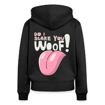 Woof! Lustiger Spruch für Hundebesitzer Halloween - Frauen Premium Bio Zip Hoodie - Schwarz - Hinten - Julia (174cm)