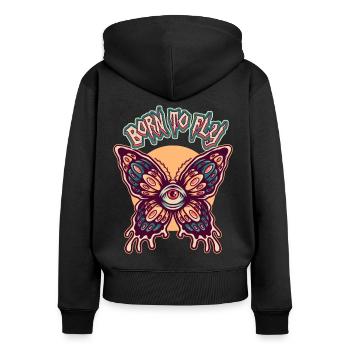 Pilotage, équipage de conduite, tête morte disant né pour voler - Sweat à capuche zippé Premium bio Femme - noir - Dos - Julia (174cm)