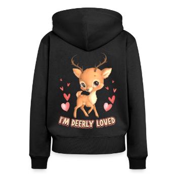 Faon, petit cerf, cerf kawaii, dicton, jeu de mots - Sweat à capuche zippé Premium bio Femme - noir - Dos - Julia (174cm)