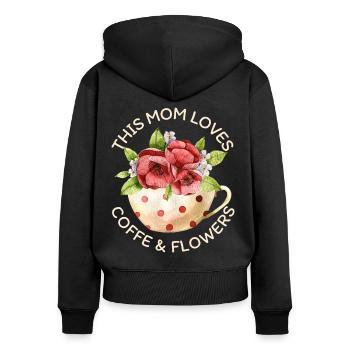 Mama-Mutti liebt Kaffee und Blumen, Kaffeetasse - Frauen Premium Bio Zip Hoodie - Schwarz - Hinten - Julia (174cm)