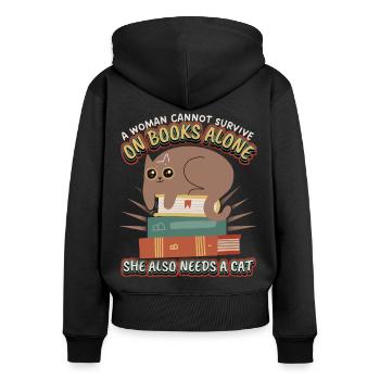 Bookworm, book, read, cat, funny saying - Women's Premium Organic Zip Hoodie - black - Back - Julia (174cm)