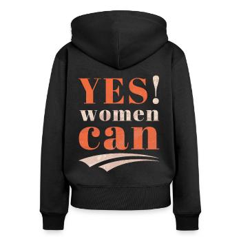 Slogan de motivation pour femmes, typographie vintage - Sweat à capuche zippé Premium bio Femme - noir - Dos - Julia (174cm)