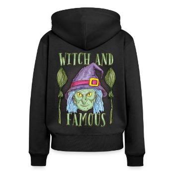 Comic Hexe mit Hexenbesen, lustiger Spruch, Pun - Frauen Premium Bio Zip Hoodie - Schwarz - Hinten - Julia (174cm)