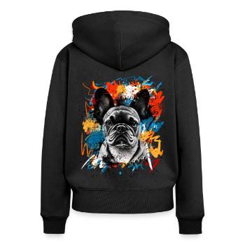 Französische Bulldogge - Frauen Premium Bio Zip Hoodie - Schwarz - Hinten - Julia (174cm)
