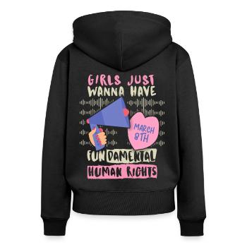 Journée internationale de la femme 8 mars, Droits des femmes - Sweat à capuche zippé Premium bio Femme - noir - Dos - Julia (174cm)