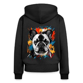 Bouledogue français - Sweat à capuche zippé Premium bio Femme - noir - Dos - Julia (174cm)