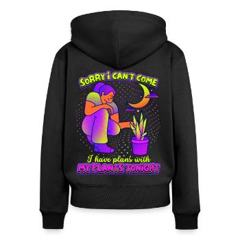 Plant-Mom, lustiger Spruch Pflanzen-Mama - Frauen Premium Bio Zip Hoodie - Schwarz - Hinten - Julia (174cm)
