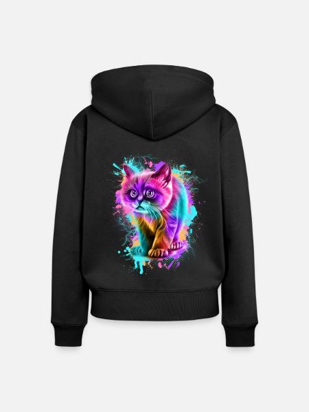 Katze Bunt - Frauen Premium Bio Zip Hoodie - Schwarz