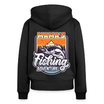 Angeln, Angler, Fischen Abenteuer Mama-Spruch - Frauen Premium Bio Zip Hoodie - Schwarz - Hinten - Julia (174cm)