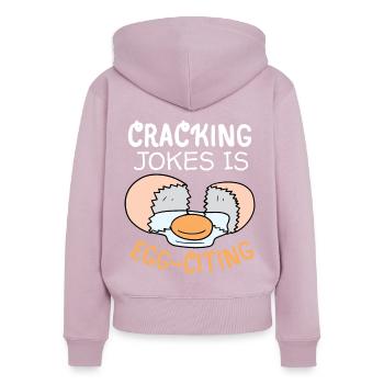 Ei, Eier, lustiger Spruch, Pun Egg-citing Witz - Frauen Premium Bio Zip Hoodie - Altrosa - Hinten - Julia (174cm)
