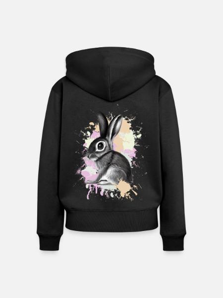Hase Kaninchen - Frauen Premium Bio Zip Hoodie - Schwarz