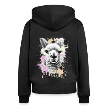 Alpaka - Frauen Premium Bio Zip Hoodie - Schwarz - Hinten - Julia (174cm)