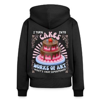 Kuchen backen, Torte, Bäcker, lustiger Spruch - Frauen Premium Bio Zip Hoodie - Schwarz - Hinten - Julia (174cm)