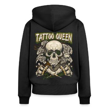 Skull, Tattoo Spruch, Tätowierung, Totenkopf - Frauen Premium Bio Zip Hoodie - Schwarz - Hinten - Julia (174cm)