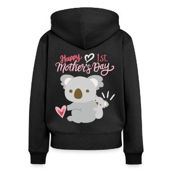 Bonne fête des mères, koala avec bébé, 1ère fête des mères - Sweat à capuche zippé Premium bio Femme - noir - Dos - Julia (174cm)