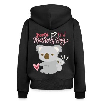 Bonne fête des mères, koala avec bébé, 2ème fête des mères - Sweat à capuche zippé Premium bio Femme - noir - Dos - Julia (174cm)