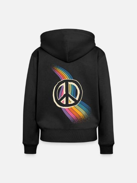 Peace Love - Frauen Premium Bio Zip Hoodie - Schwarz