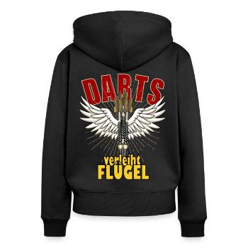 Darts verleiht Flügel, Dart Wings mit Spruch - Frauen Premium Bio Zip Hoodie - Schwarz - Hinten - Julia (174cm)