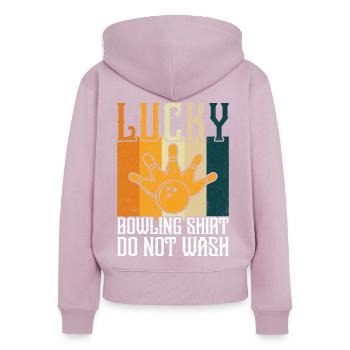 Bowling - Frauen Premium Bio Zip Hoodie - Altrosa - Hinten - Julia (174cm)
