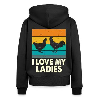 Hühner - Frauen Premium Bio Zip Hoodie - Schwarz - Hinten - Julia (174cm)