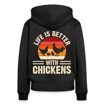 Hühner Huhn - Frauen Premium Bio Zip Hoodie - Schwarz - Hinten - Julia (174cm)
