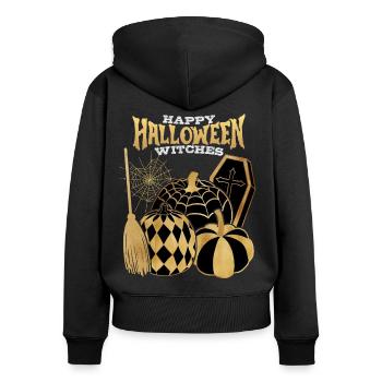 Halloween Gold Hexe, Kürbisse Sarg lustiger Spruch - Frauen Premium Bio Zip Hoodie - Schwarz - Hinten - Julia (174cm)