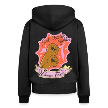 Pink October Fighters, Frauen Kampf, rosa Schleife - Frauen Premium Bio Zip Hoodie - Schwarz - Hinten - Julia (174cm)