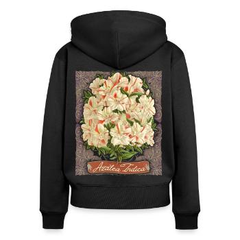 Azalea Indica vintage botanique rayé azalée - Sweat à capuche zippé Premium bio Femme - noir - Dos - Julia (174cm)