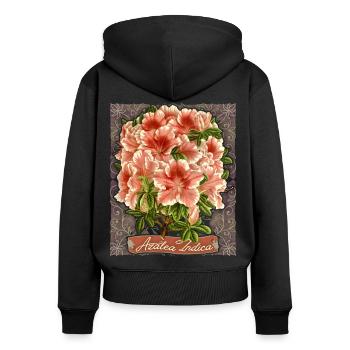 Azalée indienne, Azalée Indica rétro vintage - Sweat à capuche zippé Premium bio Femme - noir - Dos - Julia (174cm)