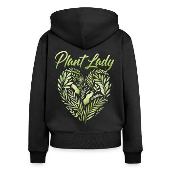 Spruch mit Herz für Pflanzen Fans, Plant-Lady - Frauen Premium Bio Zip Hoodie - Schwarz - Hinten - Julia (174cm)