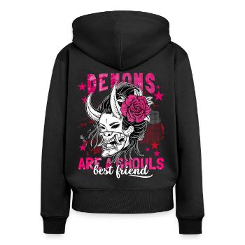 Anime Girl, japanische Geisha, Japan Dämon Spruch - Frauen Premium Bio Zip Hoodie - Schwarz - Hinten - Julia (174cm)